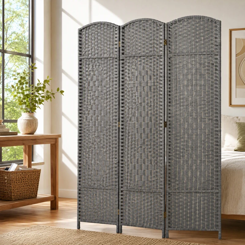 HOMCOM Paravent intérieur en bois 3 panneaux séparateur de pièce pliable pour salon chambre 135 x 180 cm gris