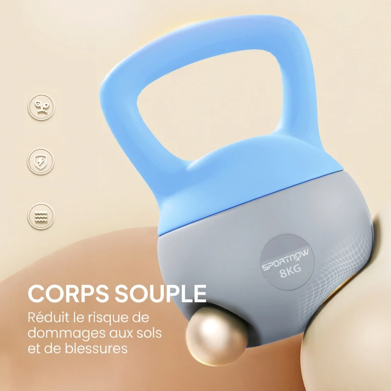 SPORTNOW Kettlebell 8 kg, avec Poignée Antidérapante, pour Fitness, Musculation, Cardio, 19 x 19 x 28 cm, Bleu Clair