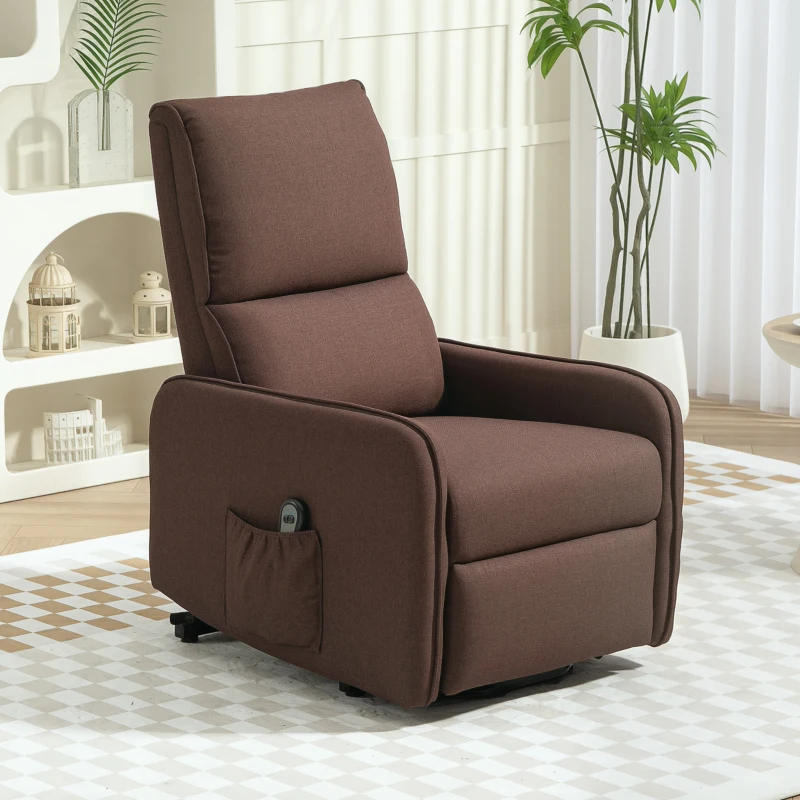 HOMCOM Elektrischer Relax-Sessel mit Aufstehhilfe Leinenoptik Fernbedienung Taschenfeder Fußstütze Braun