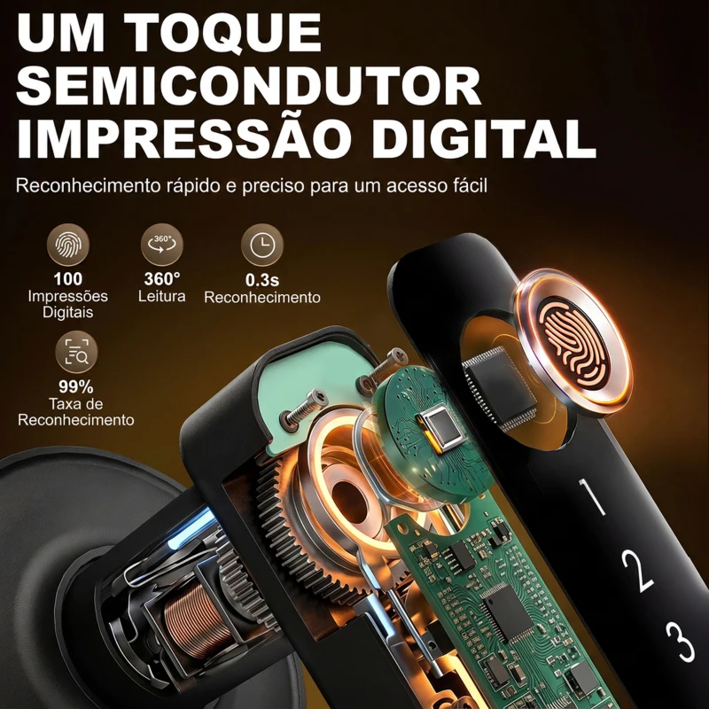 HOMCOM Fechadura Inteligente 5 em 1 com Maçaneta, Impressão Digital, Código, App, Bluetooth, Cartão NFC, Chave e Registo de Acessos, Preto