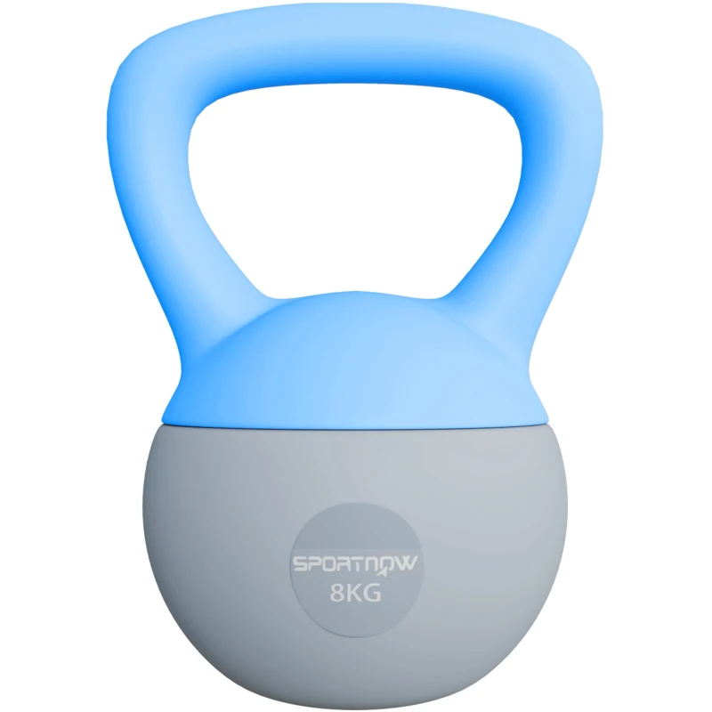 SPORTNOW Kettlebell 8 kg, avec Poignée Antidérapante, pour Fitness, Musculation, Cardio, 19 x 19 x 28 cm, Bleu Clair