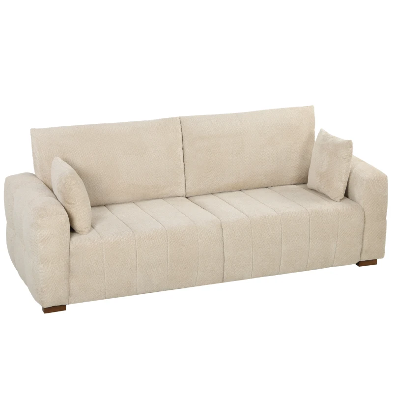 HOMCOM 3-Sitzer Sofa mit bodentiefen Armlehnen gepolsterte Wohnzimmercouch Holzbeine Cremeweiß