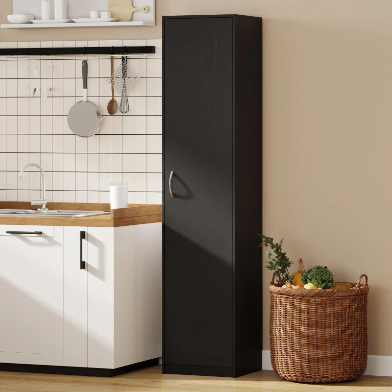 HOMCOM Armadio da Cucina Slim a 5 Ripiani con Spazio Interno Regolabile, in Legno, 40x35x180 cm, Nero
