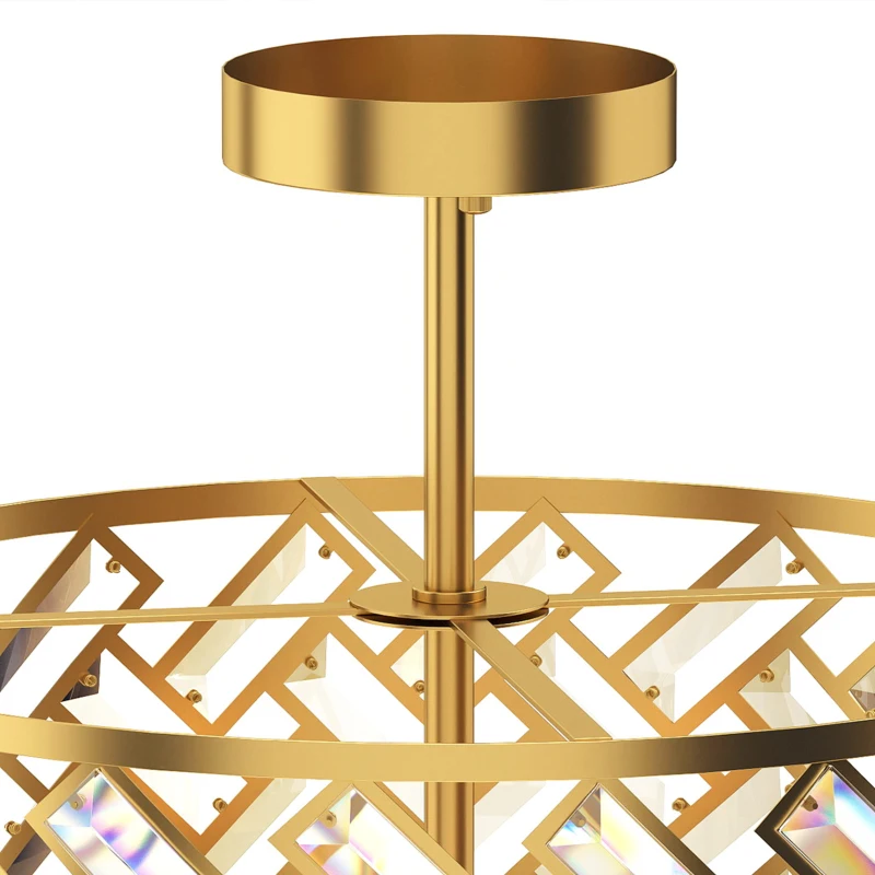 HOMCOM Plafonnier en Cristal Moderne Rond, Lustre Plafonnier avec Abat-jour, 3 Ampoules E14, Ø 39 x 34 cm, Doré