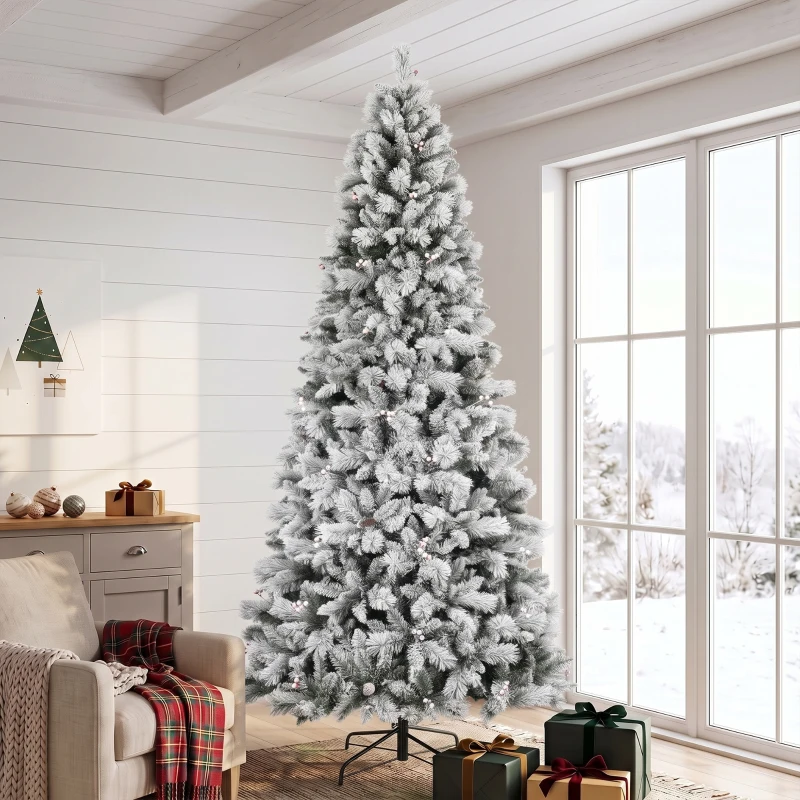 HOMCOM Künstlicher Weihnachtsbaum 270 cm mit 1507 Zweigen klappbarer Metallständer schneller Aufbau für Wohnzimmer Innen Weiß
