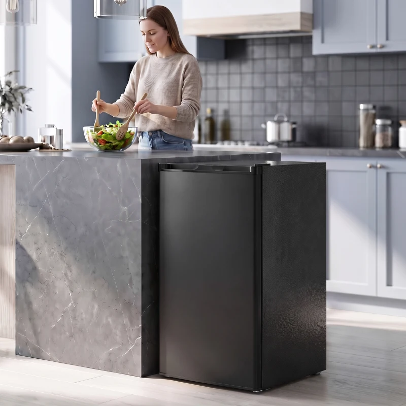 HOMCOM Mini Congelador Bajo Encimera 84,8 L Silencioso con Puerta Reversible Temperatura Ajustable 2 Estantes Extraíbles Negro