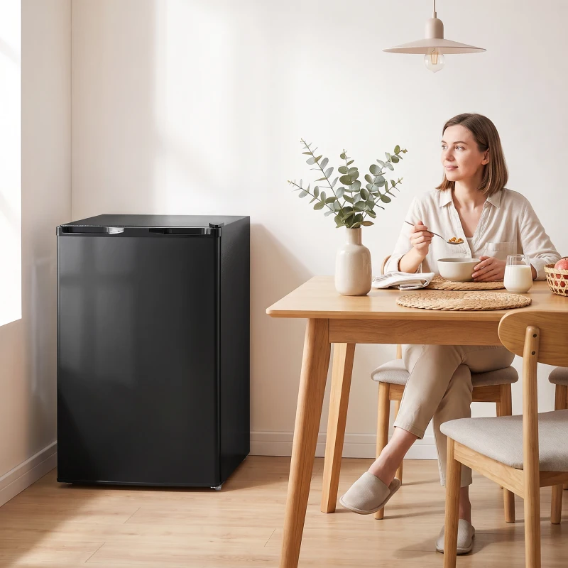 HOMCOM Mini Congelador Bajo Encimera 84,8 L Silencioso con Puerta Reversible Temperatura Ajustable 2 Estantes Extraíbles Negro