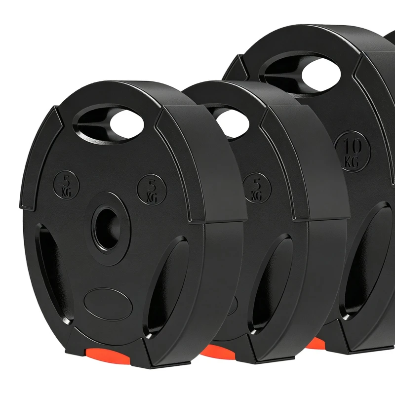 SPORTNOW Disques de Poids, Plaques de Poids 2 x 5 kg et 2 x 10 kg, à Trois Poignées avec Trous de Ø 25 mm, Noir