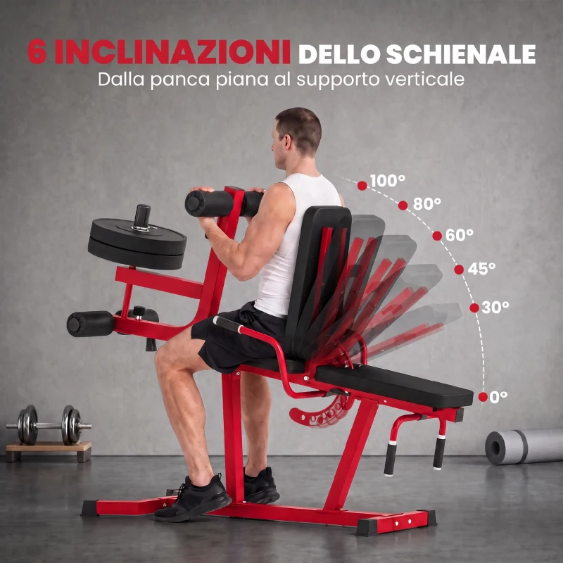 SPORTNOW Leg Extension e Curl 3 in 1, 300kg, Rosso Nero
