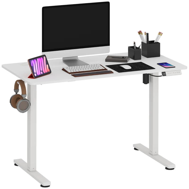 HOMCOM Bureau Assis Debout Électrique 120 x 60 cm avec Écran LCD, Bureau Électrique Réglable en Hauteur avec 3 Mémoires, Blanc