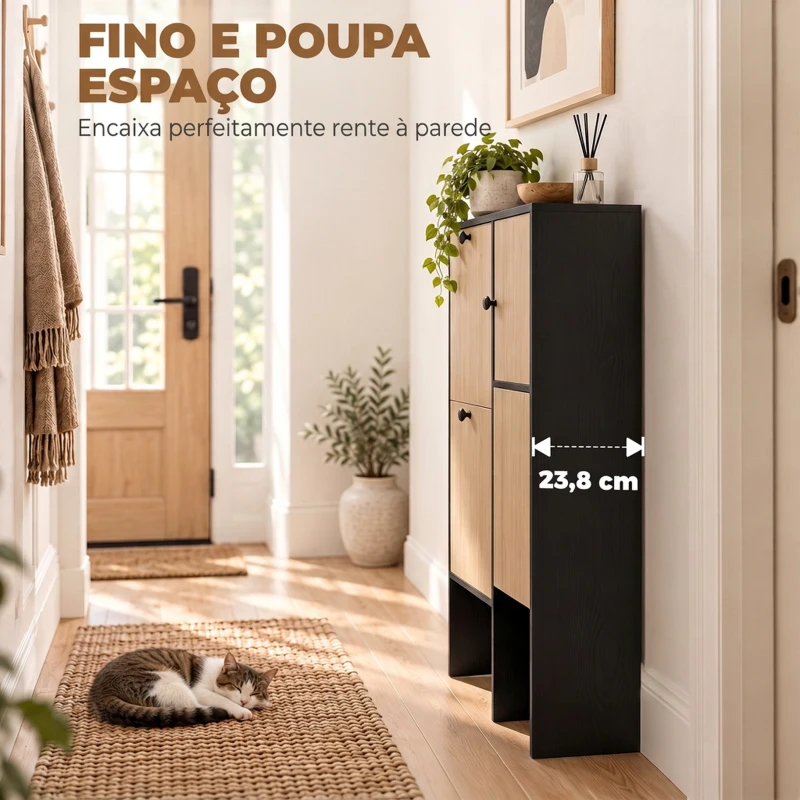 HOMCOM Sapateira Estreita com 2 Gavetas Basculantes Armário Banco Oculto e Prateleiras Ajustáveis 8-10 Pares 100x23,8x100 cm Carvalho