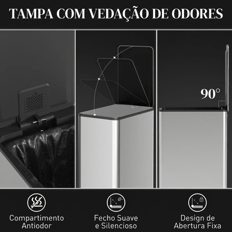 HOMCOM Caixote do Lixo de Cozinha 20 L em Aço Inoxidável com Tampa de Fecho Suave, Pedal e Balde Amovível, Prateado