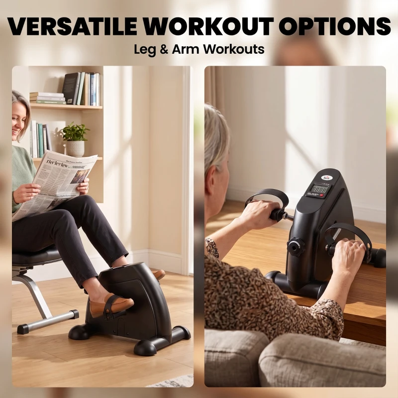 HOMCOM Mini Exercise Bike, Portable Pedal Exerciser, Under Desk Bike with LCD Display for Legs and Arms Training, Black