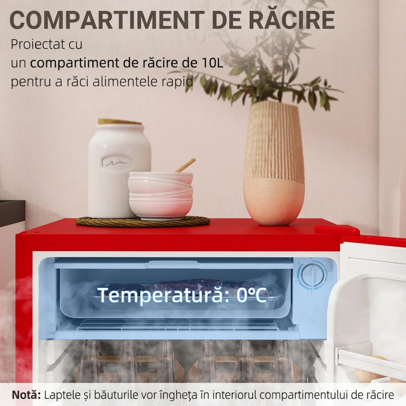 HOMCOM Frigider Compact 91L Ușă Reversibilă cu Congelator și Temperatură Reglabilă, Roșu