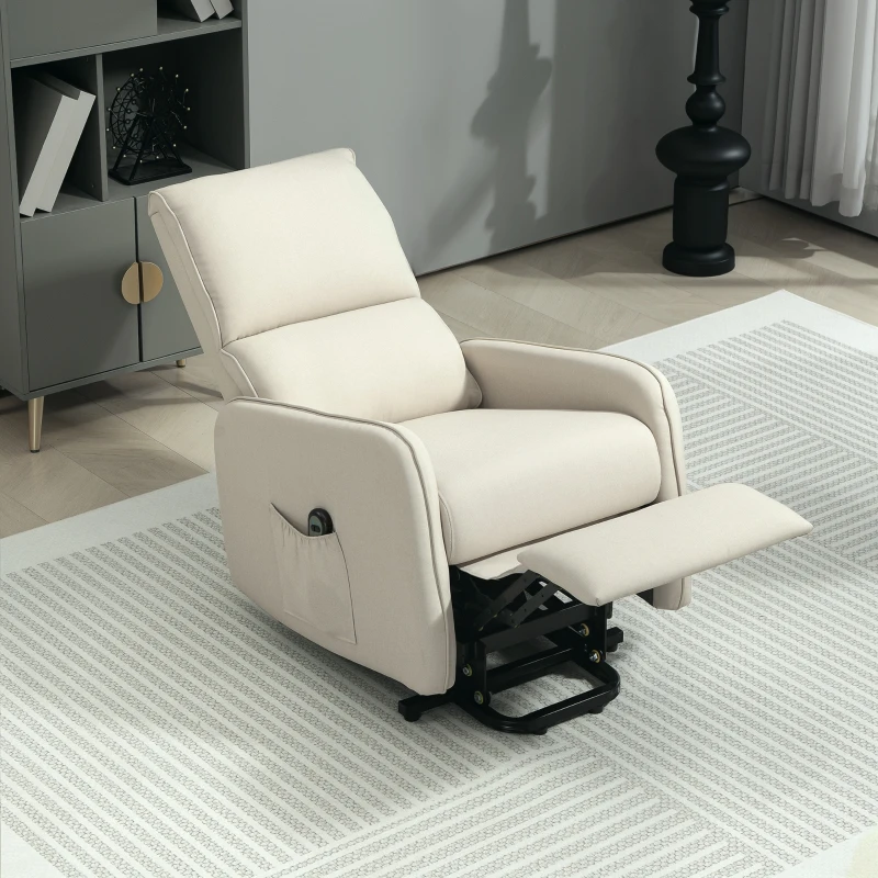 HOMCOM Elektrischer verstellbarer Relax-Sessel mit Aufstehhilfe, Leinenoptik-Bezug, Fernbedienung, Sitz mit Federn, Fußstütze, Beige