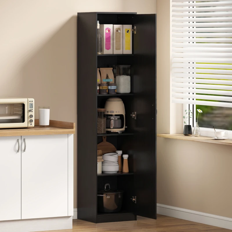 HOMCOM Armadio da Cucina Slim a 5 Ripiani con Spazio Interno Regolabile, in Legno, 40x35x180 cm, Nero