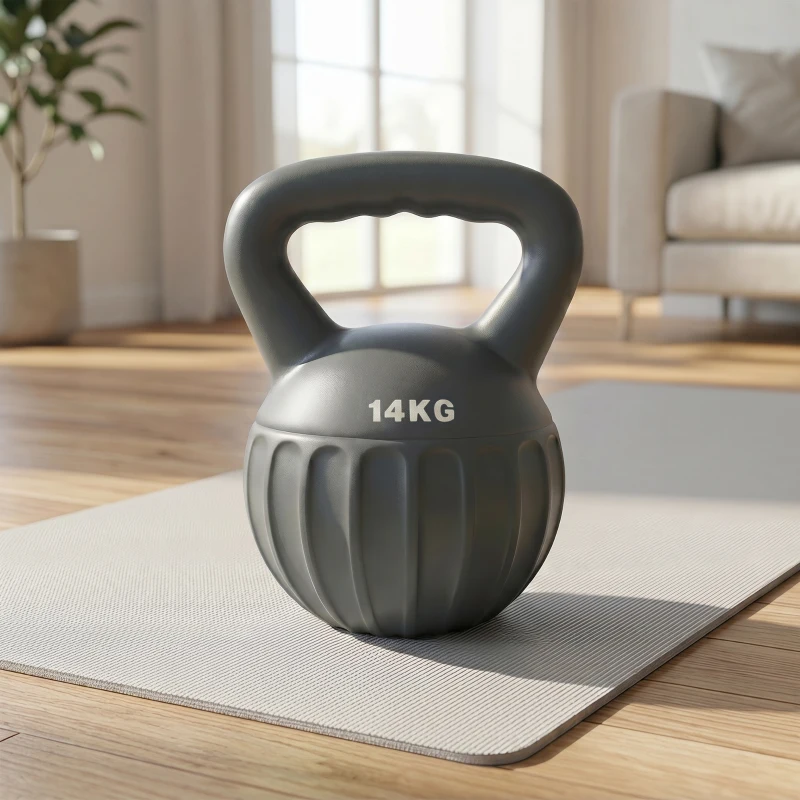 SPORTNOW Kettlebell 14 kg, Haltère avec Poignée Antidérapante, Haltère à Boule, Musculation, Entraînement, pour Gym, Gris