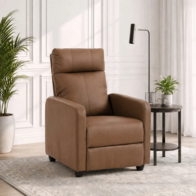 HOMCOM Fauteuil Relax Inclinable Manuel jusqu'à 155° Revêtement en PU Repose-pieds Dossier Haut Épais et Assise Large Marron foncé