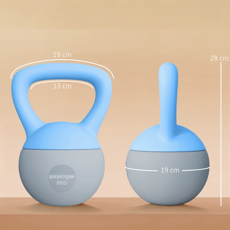 SPORTNOW Kettlebell 8 kg, avec Poignée Antidérapante, pour Fitness, Musculation, Cardio, 19 x 19 x 28 cm, Bleu Clair