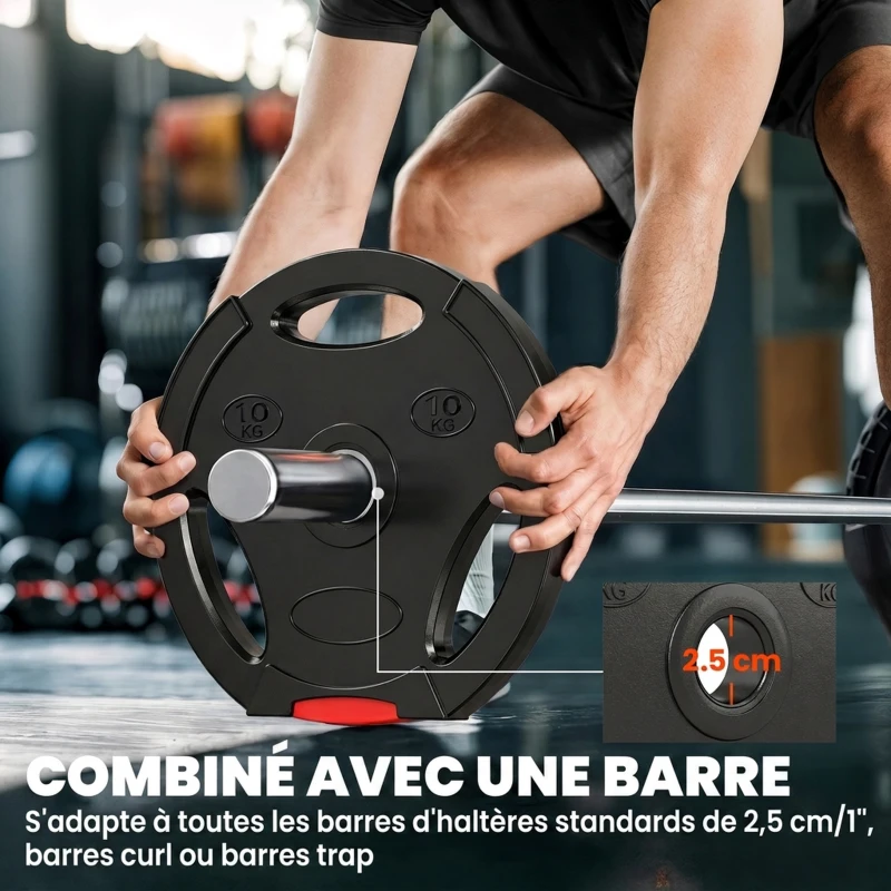 SPORTNOW Disques de Poids, Plaques de Poids 2 x 5 kg et 2 x 10 kg, à Trois Poignées avec Trous de Ø 25 mm, Noir