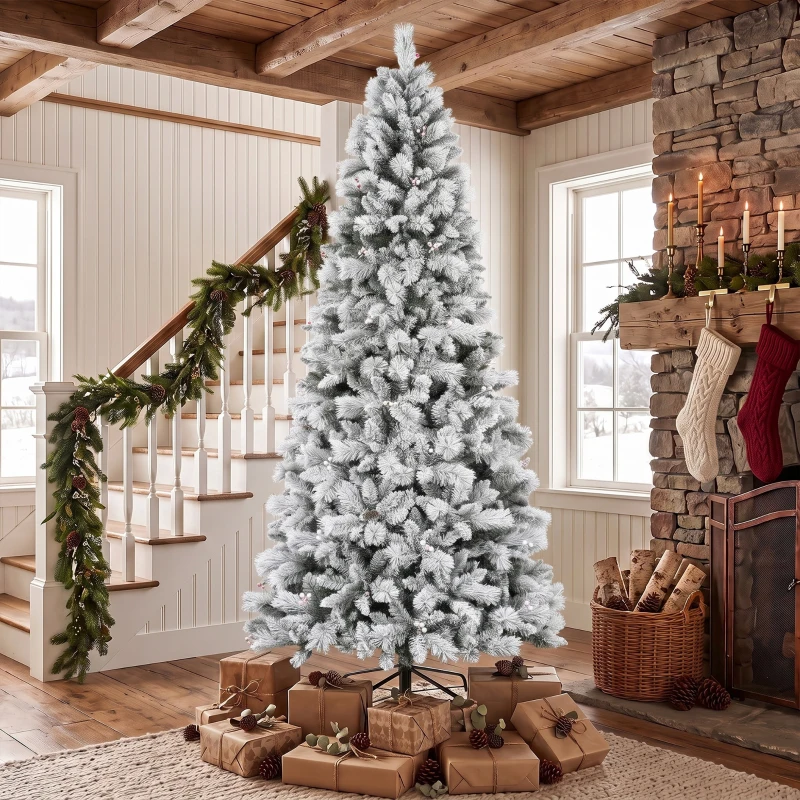 HOMCOM Künstlicher Weihnachtsbaum 270 cm mit 1507 Zweigen klappbarer Metallständer schneller Aufbau für Wohnzimmer Innen Weiß