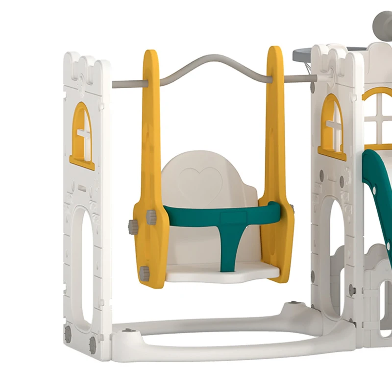 AIYAPLAY Ensemble Toboggan et Balançoire 11 en 1 Enfants, Aire de Jeux Intérieure, Maisonnette, Panier de Basket, 1-4 Ans, Jaune