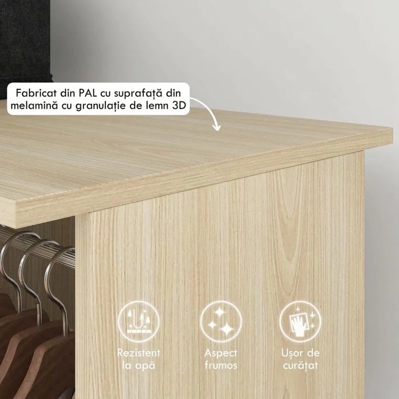 HOMCOM Dulap cu 5 Rafturi și 6 Roți, PAL, 120x40x128 cm, Lemn Natural