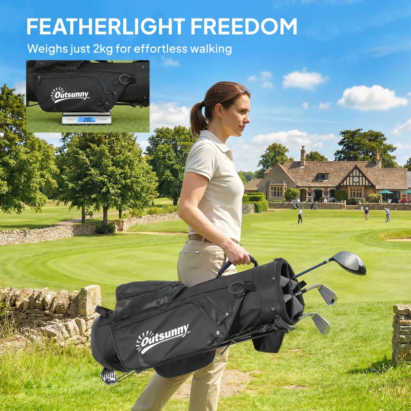 Outsunny Golf Stand Bag 6 Way Full-Length Dividers, Waterproof Golf Bag with 5 Pockets, Black