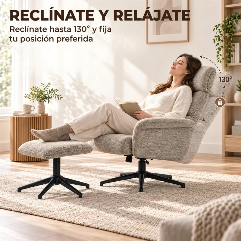 HOMCOM Sillón Relax con Reposapiés Reposacabezas Ajustable Giratorio Reclinable Asiento con Muelles Respaldo Alto Marrón