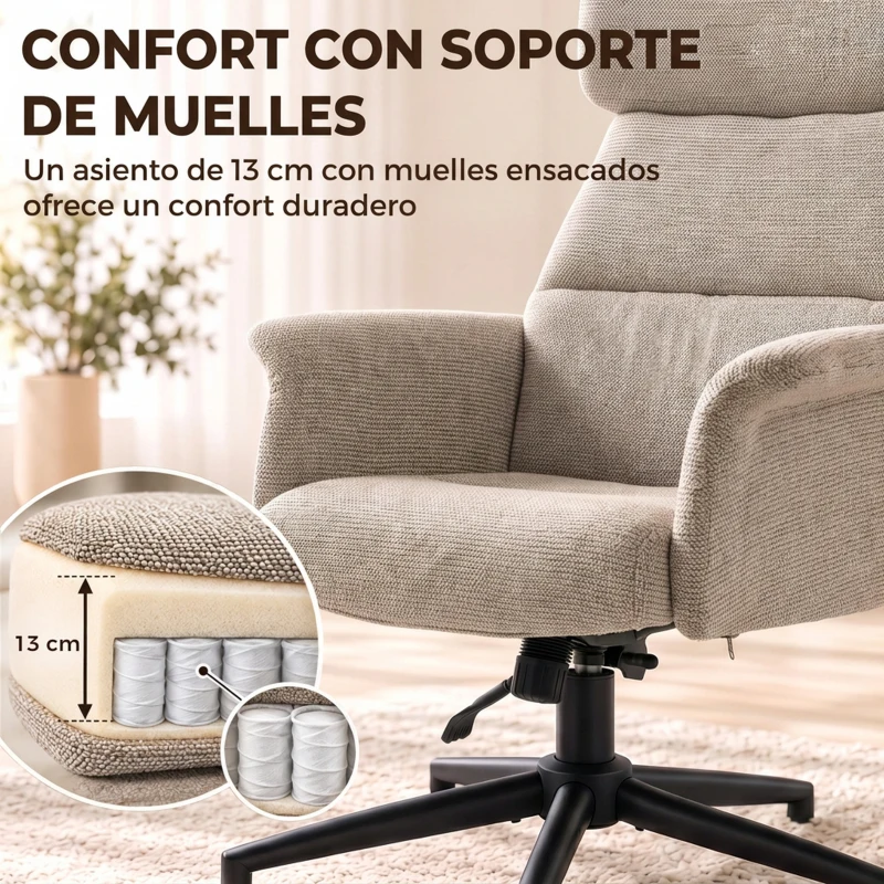 HOMCOM Sillón Relax con Reposapiés Reposacabezas Ajustable Giratorio Reclinable Asiento con Muelles Respaldo Alto Marrón