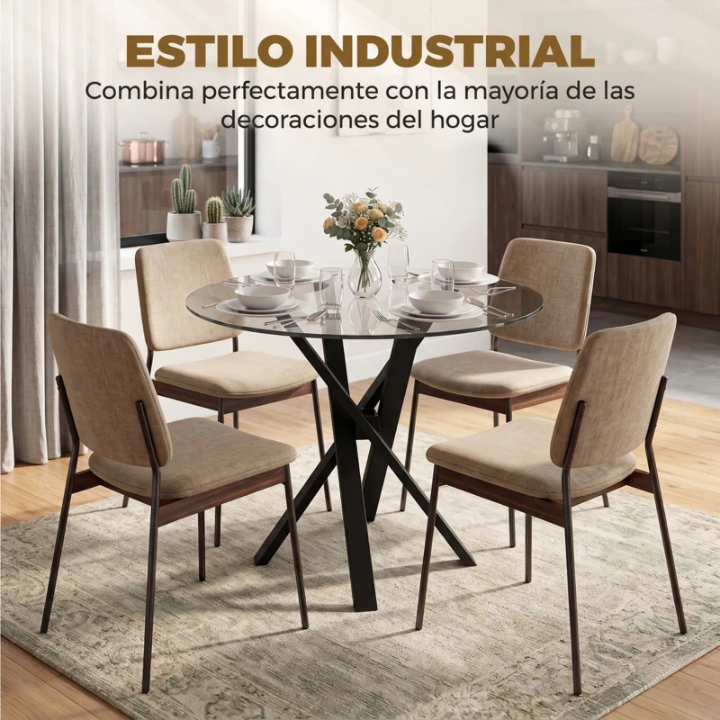 HOMCOM Mesa de Comedor Redonda para 4 Personas Ø80 cm Tablero de Vidrio Templado Patas Cruzadas de Acero Transparente