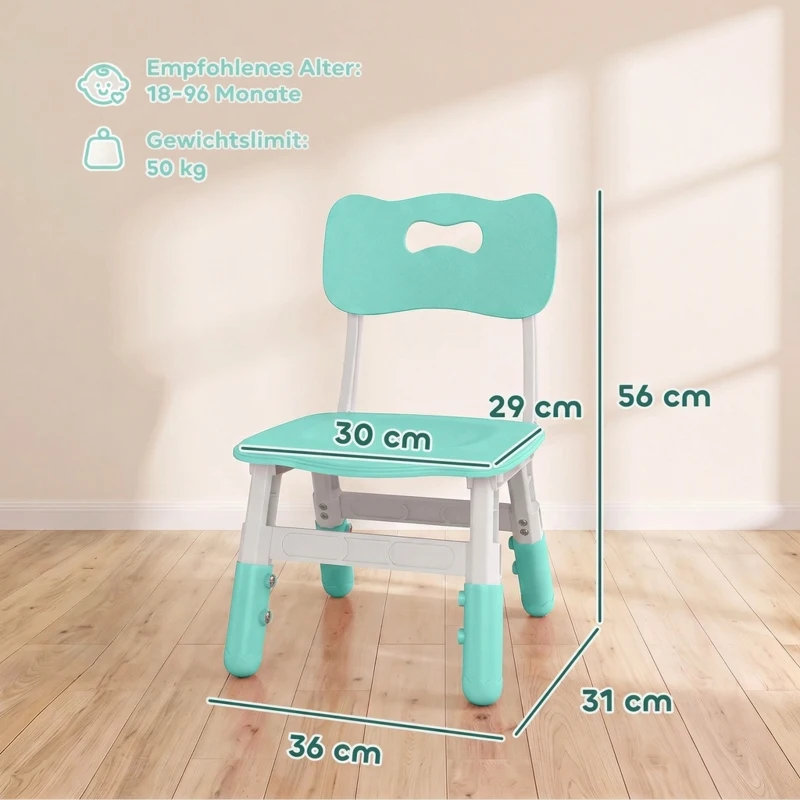 AIYAPLAY Schreibtischstuhl Kinder 2er Set, 26-30cm höhenverstellbar ergonomischer Rückenlehne armlose für 1,5–8 Jahren Grün