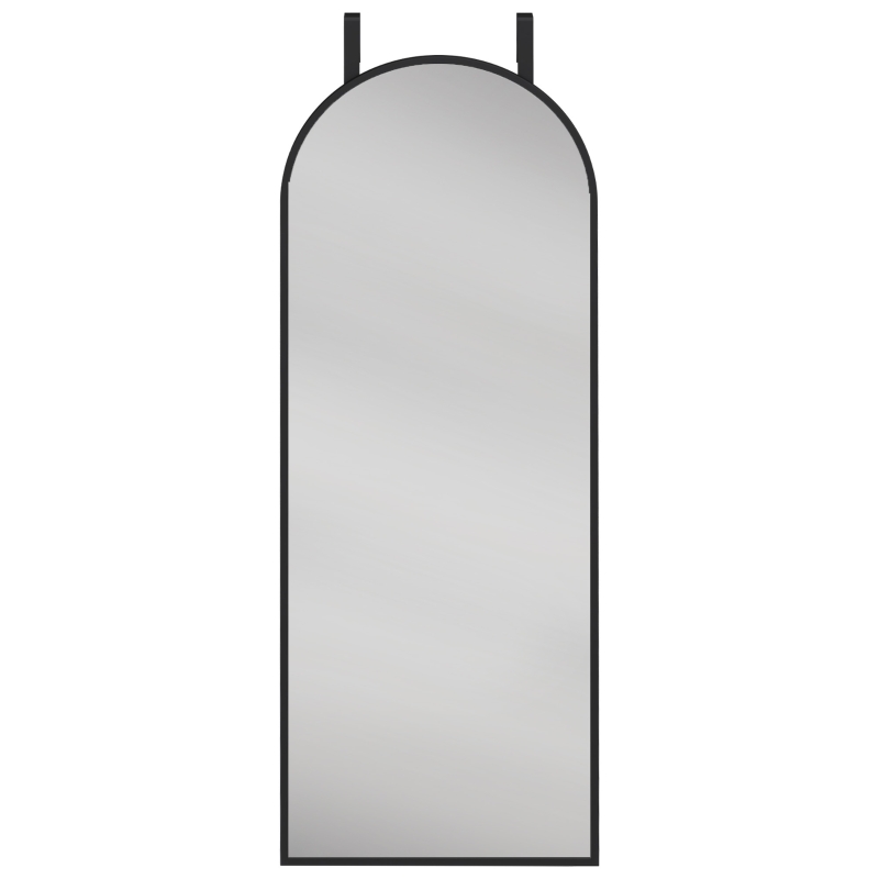 HOMCOM Oglindă de Perete Arcuită 110x40 cm, Ramă din Aluminiu, Cârlige, Design Modern, Negru