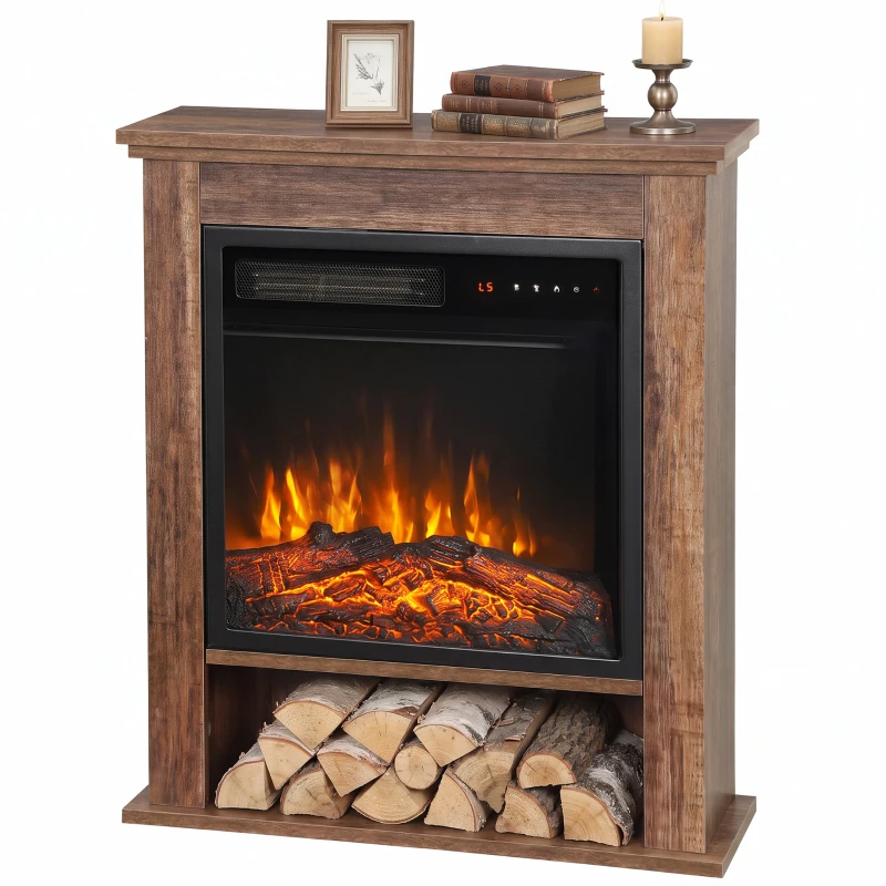 HOMCOM Electric Fireplace Suite with Shelf, 25" 1800W Electric Fire and Surround with LED Flame, 5 Brightness, Remote, Oak
