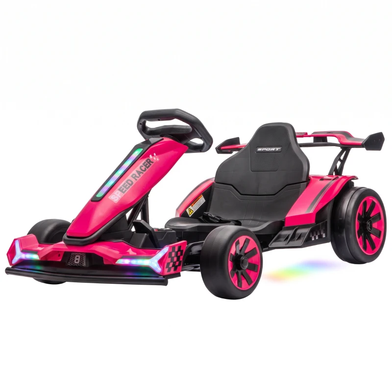 AIYAPLAY 24V Electric Go Kart for Kids 6-12 Years with Drift Mode, Adjustable Seat, 3 Speed, Slow Start, Pink