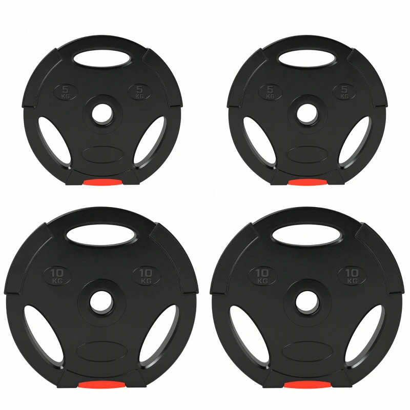 SPORTNOW Disques de Poids, Plaques de Poids 2 x 5 kg et 2 x 10 kg, à Trois Poignées avec Trous de Ø 25 mm, Noir