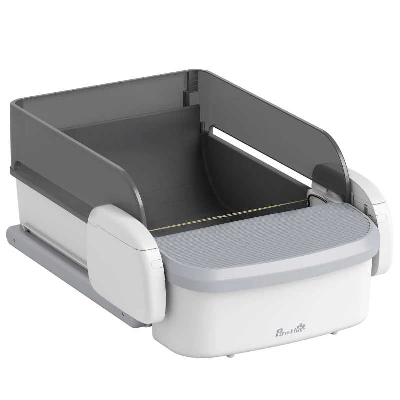 PawHut Self Cleaning Cat Litter Tray, Open-Top Automatic Litter Box with APP Control, Clumping Rake, 10L Waste Bin