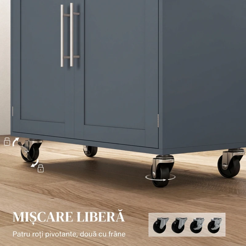 HOMCOM Carucior de bucătărie din lemn cu sertar, suport pentru condimente și dulap, 109x40x89 cm, gri și culoare lemn