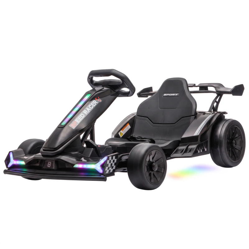 AIYAPLAY 24V Electric Go Kart for Kids 6-12 Years with Drift Mode, Adjustable Seat, 3 Speed, Slow Start, Black