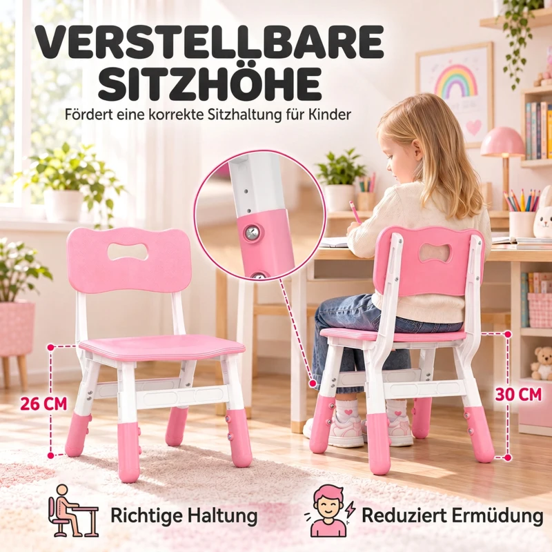 AIYAPLAY Schreibtischstuhl Kinder 2er Set, 26-30cm höhenverstellbar ergonomischer Rückenlehne armlose für 1,5–8 Jahren Rosa