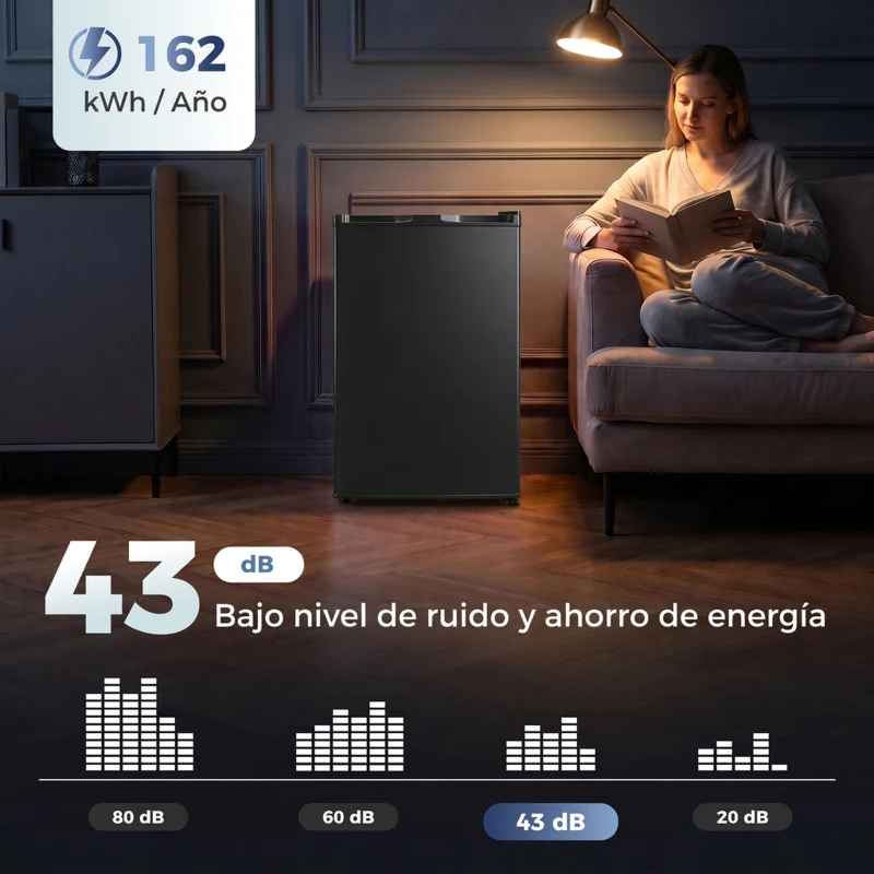 HOMCOM Mini Congelador Bajo Encimera 84,8 L Silencioso con Puerta Reversible Temperatura Ajustable 2 Estantes Extraíbles Negro