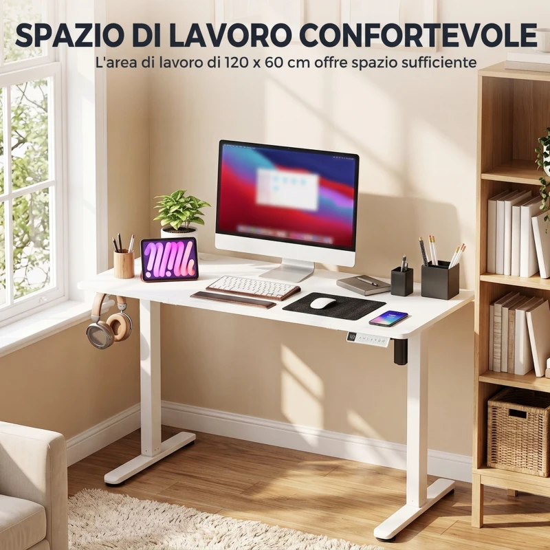 HOMCOM Scrivania Elettrica Regolabile con Display LCD 120x60 cm Bianco