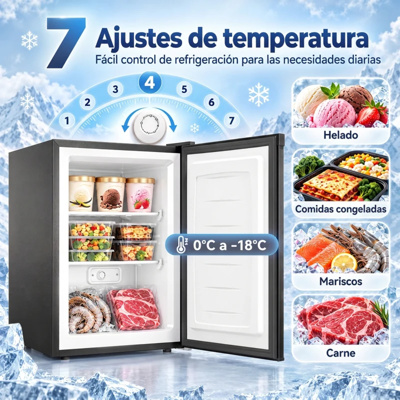HOMCOM Mini Congelador Bajo Encimera 84,8 L Silencioso con Puerta Reversible Temperatura Ajustable 2 Estantes Extraíbles Negro