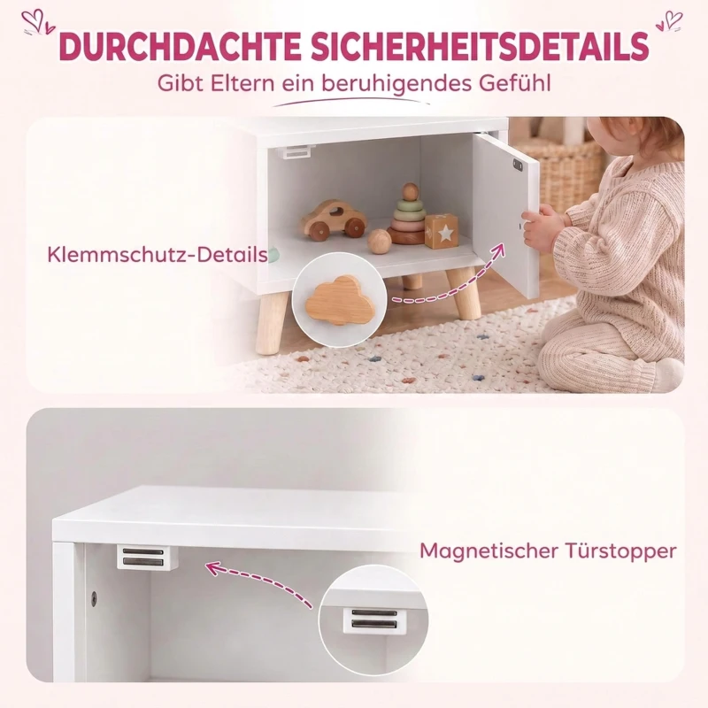 AIYAPLAY Kinder-Nachttisch aus Holz mit Staufach, Beistelltisch für Schlaf- und Wohnzimmer, Weiß