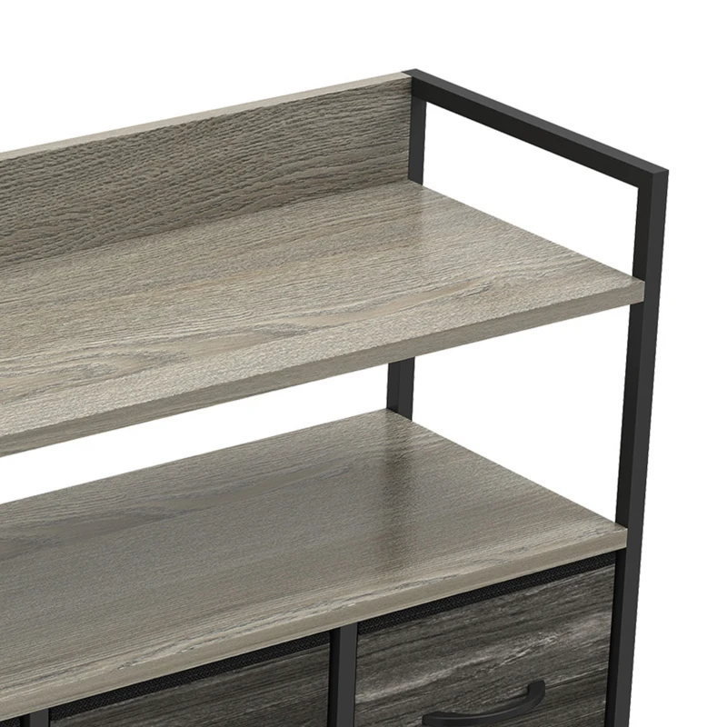 HOMCOM Chest of Drawers, Bedroom Fabric Dresser with 7 Drawers, Storage Organiser Unit with Open Shelves, Grey Wood-Effect