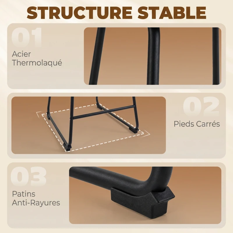 HOMCOM Lot de 2 Tabourets de Bar, Chaises de Bar en Chenille, Assise Rembourrée 64H cm, Dossier et Repose-Pieds, Gris