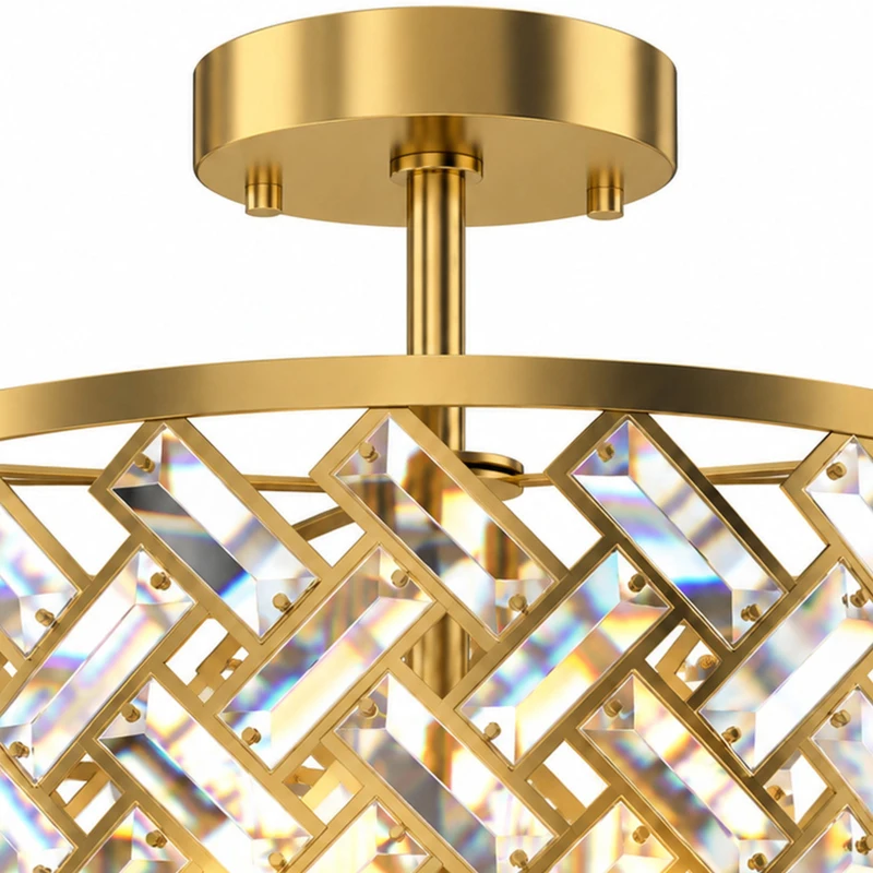 HOMCOM Plafonnier en Cristal Moderne Rond, Lustre Plafonnier avec Abat-jour, 3 Ampoules E14, Ø 39 x 34 cm, Doré
