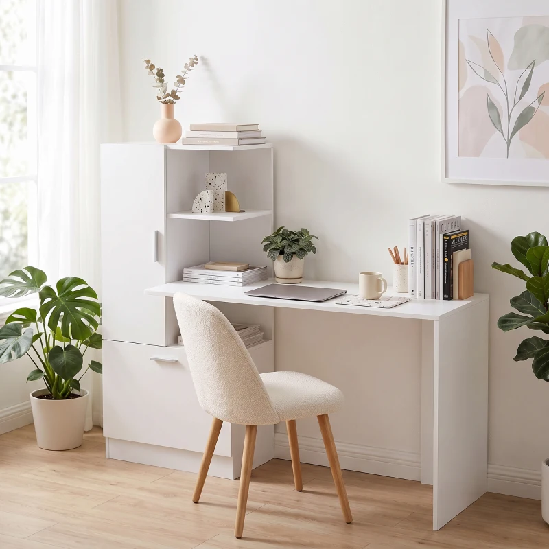 HOMCOM Scrivania per Computer con Libreria e Armadietto, 150 cm, Bianco