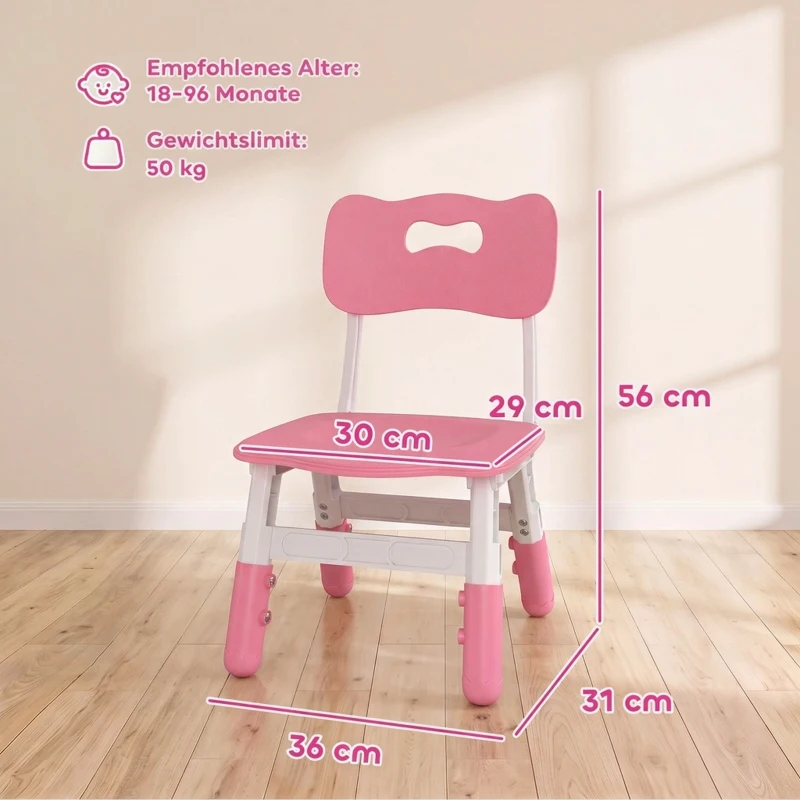AIYAPLAY Schreibtischstuhl Kinder 2er Set, 26-30cm höhenverstellbar ergonomischer Rückenlehne armlose für 1,5–8 Jahren Rosa