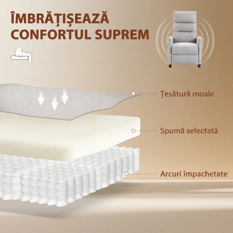 HOMCOM Fotoliu Masaj Reclinabil Manual 160° Chenille cu Suport pentru Picioare, Telecomandă și Buzunare, Gri Deschis